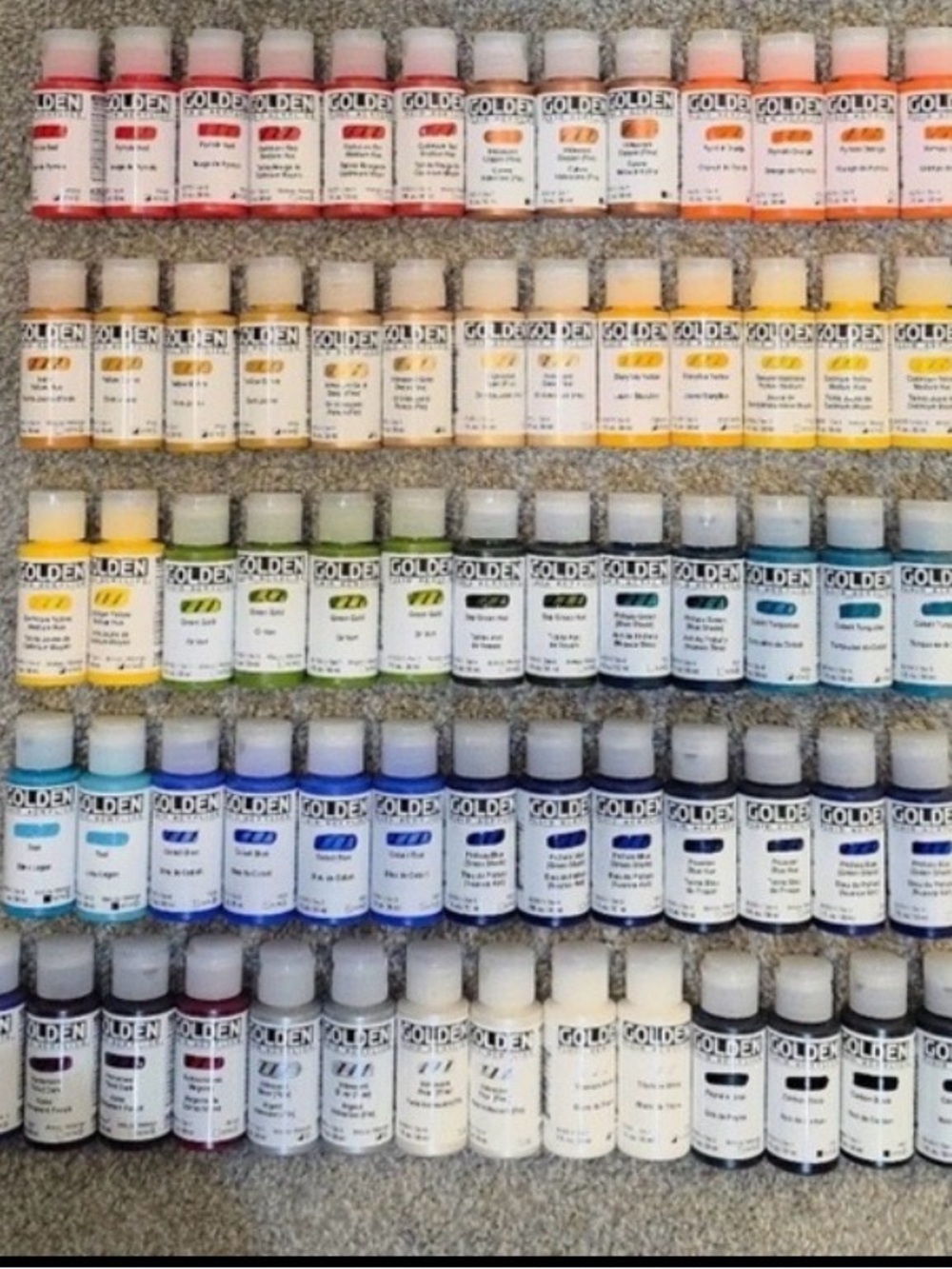 66 Golden Fluid Acrylic Paint Bottles; Brand New; 1 fl oz each